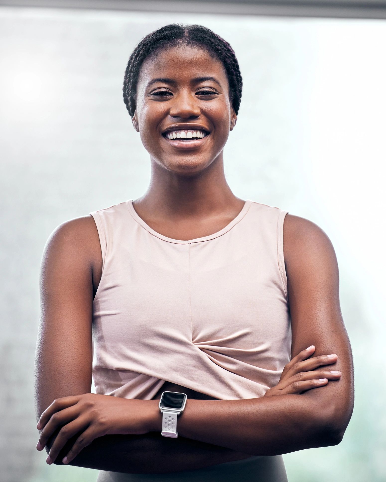 Confident coach smiling with a calm, empowering presence